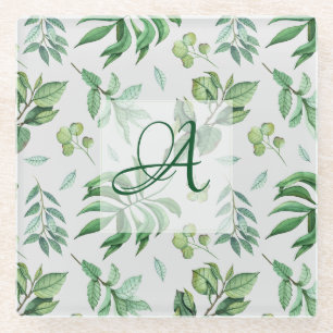 Mit Monogramm Green Verlassen botanische Wohngesta Glasuntersetzer