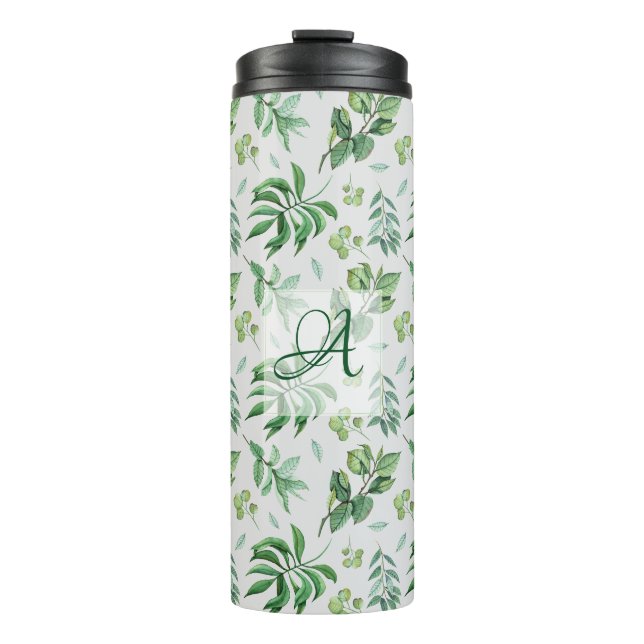 Mit Monogramm Green Verlassen botanische Wohngesta Thermosbecher (Vorderseite)