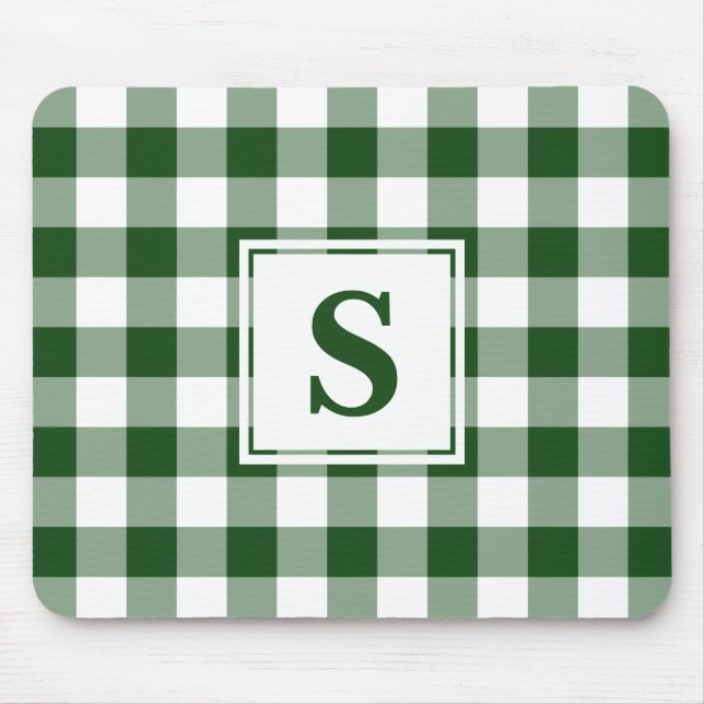 Mit Monogramm Green White Buffalo Karo Muster Mousepad (Vorne)
