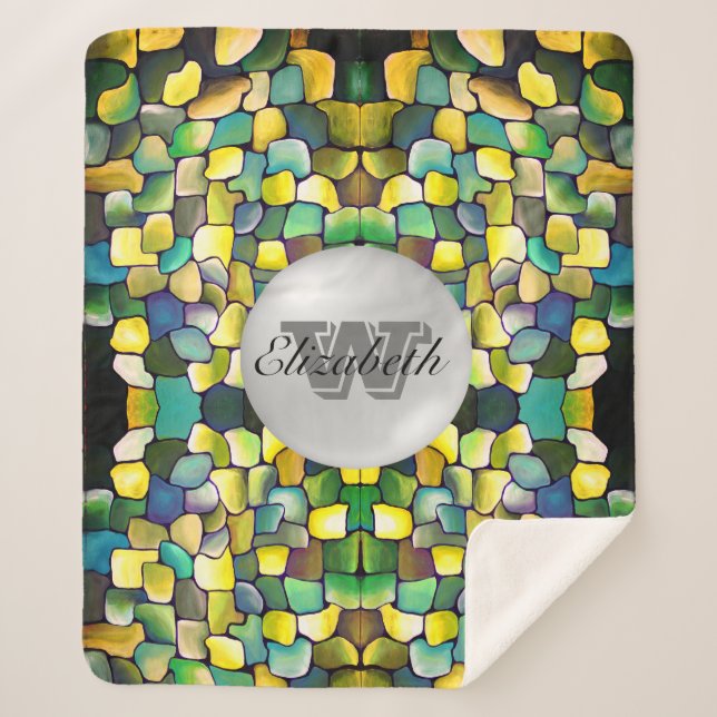 Mit Monogramm Greenery Geometric Vivid Pattern Sherpadecke (Vorderseite)