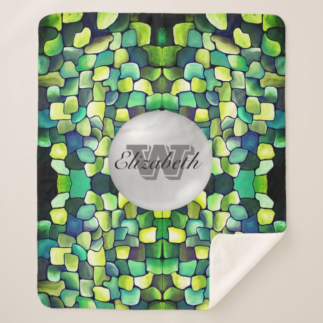 Mit Monogramm Greenery Geometric Vivid Pattern Sherpadecke (Vorderseite)
