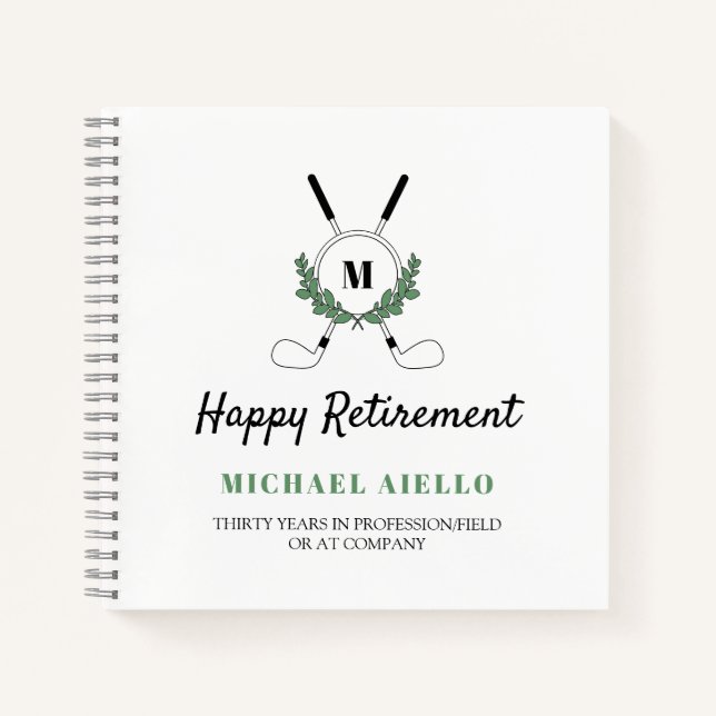 Mit Monogramm Greenery Golf Themed Retirement Part Notizbuch (Vorderseite)