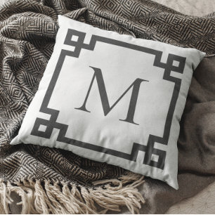 Mit Monogramm griechische Schlüsselgrenze Kissen
