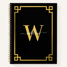 Mit Monogramm griechischer Key für Schwarz und Gol Notizbuch