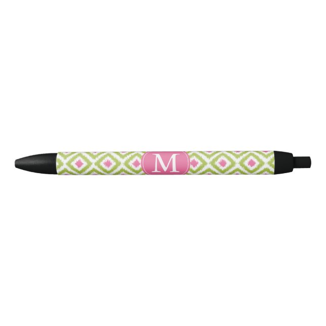 Mit Monogramm Grün und Rosa Diamanten Ikat-Muster Kugelschreiber (Vorderseite)