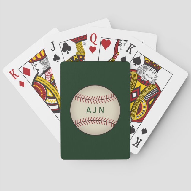 Mit Monogramm grüne Baseball-Spielkarten Spielkarten (Rückseite)