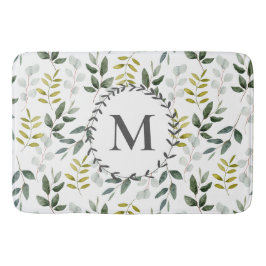 Mit Monogramm grüne Blätter Wasserfarbmuster Badematte