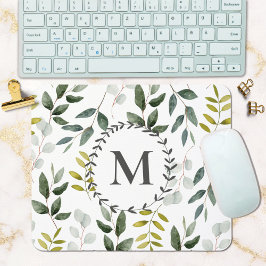 Mit Monogramm grüne Eukalyptus-tropische Blätter Mousepad