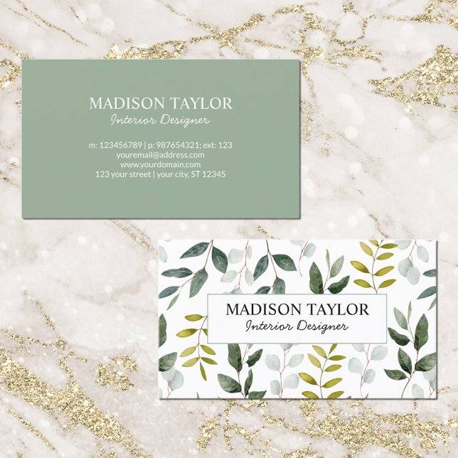 Mit Monogramm grüne Eukalyptus-tropische Blätter Visitenkarte (Front and Back)