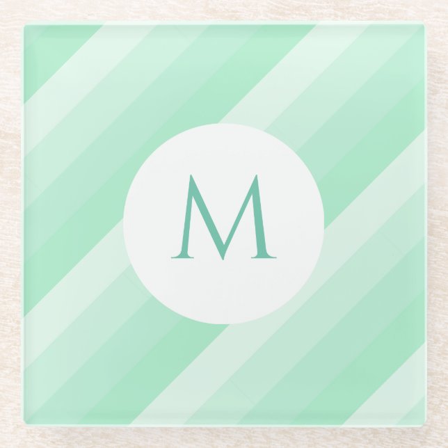 Mit Monogramm, grüne gestreifte, moderne Vorlage Glasuntersetzer (Vorderseite)
