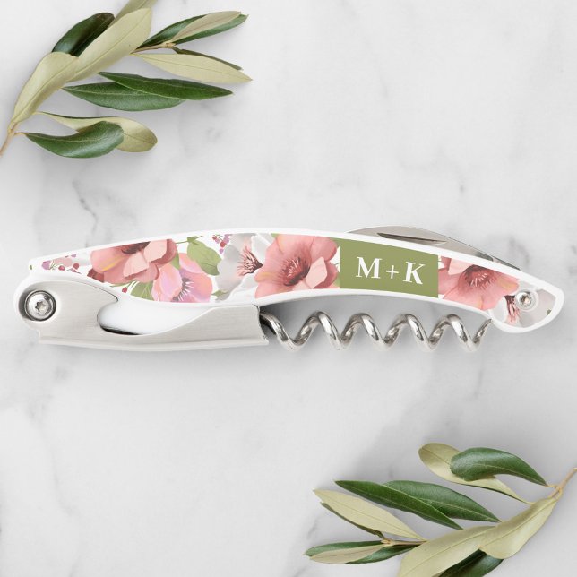 Mit Monogramm Grüne Hochzeit Boho Floral Wasserfar Kellnermesser (Von Creator hochgeladen)