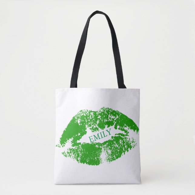 Mit Monogramm Grüne Lippen Tasche (Vorderseite)