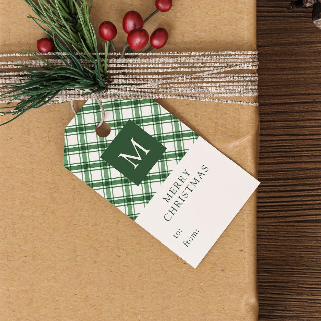 Mit Monogramm Grüne Weihnachtsgeschenke Tags Geschenkanhänger (Monogrammed Green Christmas Gift Tags
)