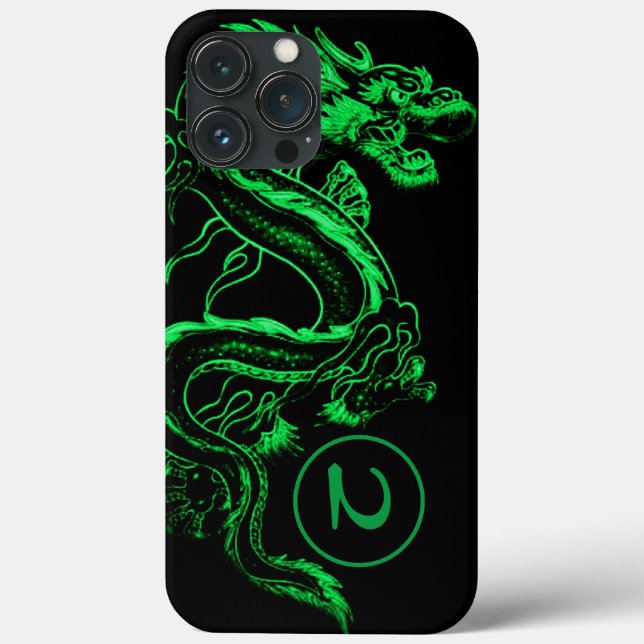 Mit Monogramm grüner asiatischer Drache Case-Mate iPhone Hülle (Rückseite)