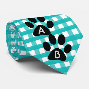Mit Monogramm, grünes, kariertes Muster Pet Print Krawatte