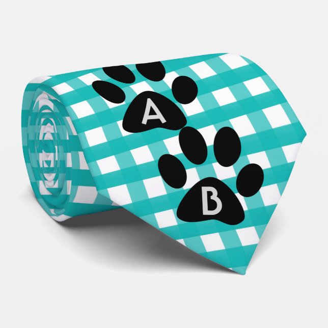Mit Monogramm, grünes, kariertes Muster Pet Print Krawatte (Gerollt)