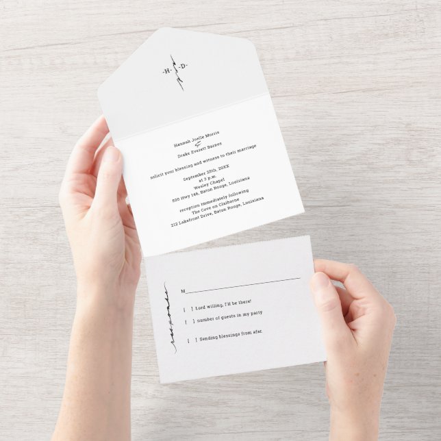 Mit Monogramm Hand Letter Chic Cross All In One Einladung (Abreißtisch)