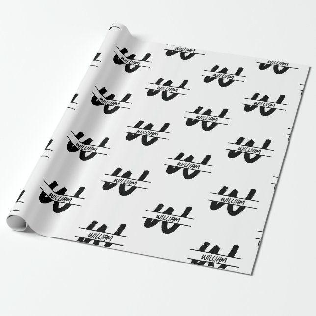 Mit Monogramm handgeschriebener Schwarz-Weiß-Name Geschenkpapier (Ungerollt)