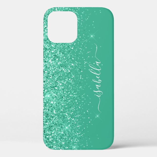 Mit Monogramm Handy-Case, grüner Skriptname Case-Mate iPhone Hülle (Rückseite)