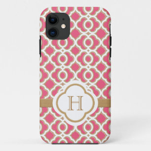 Mit Monogramm heißes Rosa und Goldmarokkaner Case-Mate iPhone Hülle