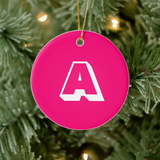 Mit Monogramm, heißrosa Fuchsimus Keramik Ornament (Baum)
