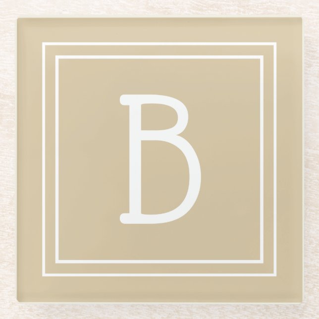 Mit Monogramm-hellbraun-neutrale und weiße Initial Glasuntersetzer (Vorderseite)