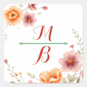 Mit Monogramm Herbsthochzeit Quadratischer Aufkleber