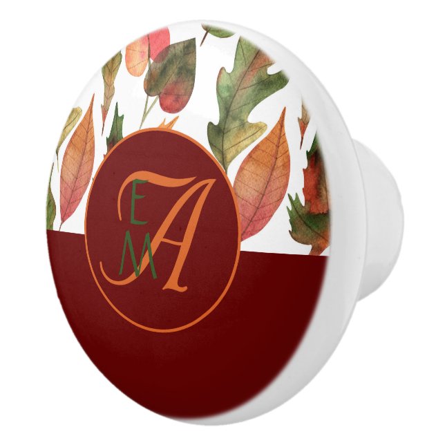 Mit Monogramm Herbstlaub Burgund Herbstdekor Keramikknauf (Rechts)