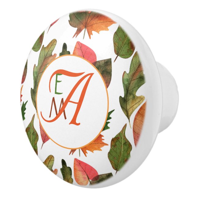 Mit Monogramm Herbstlaub Herbstdekor Orange Green Keramikknauf (Rechts)
