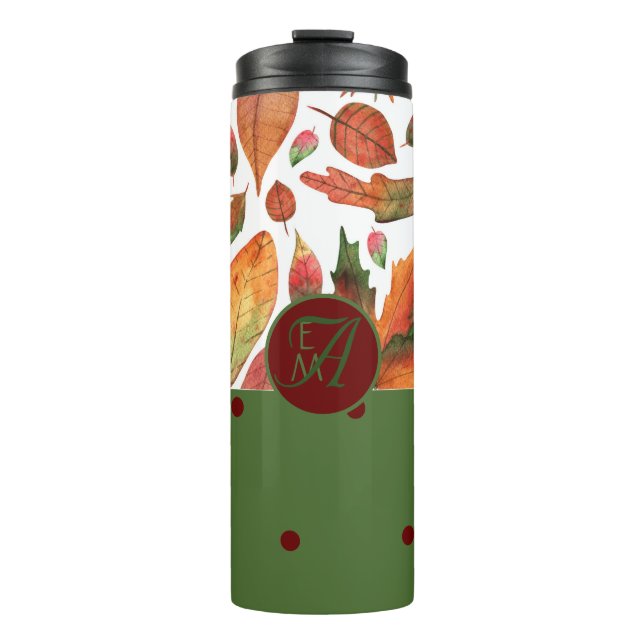 Mit Monogramm Herbstlaub Rote Dekoration im Herbst Thermosbecher (Vorderseite)