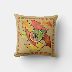 Mit Monogramm Herbstleaves Pumpkin-Grenze Kissen