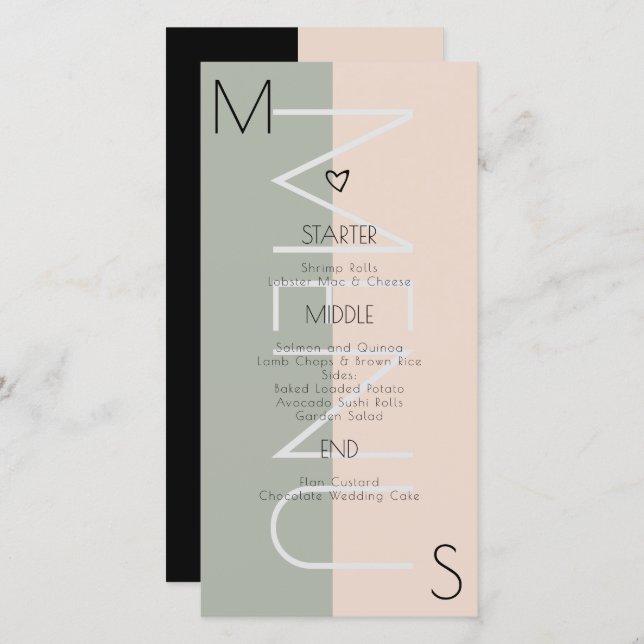 Mit Monogramm Herzhochzeit - Pink-Menü (Vorne/Hinten)