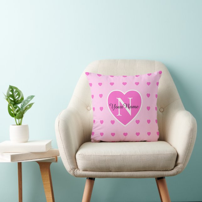 Mit Monogramm Herzmuster in Rosa Kissen (Stuhl )