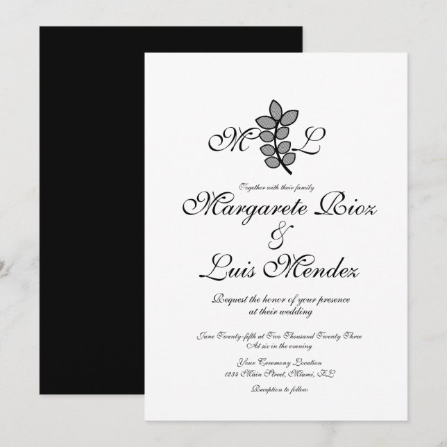 Mit Monogramm Hochzeit der botanischen Zweigstelle Einladung (Vorne/Hinten)