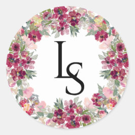 Mit Monogramm Hochzeit in Burgund und Rose Runder Aufkleber