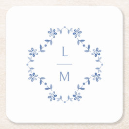 Mit Monogramm Hochzeit mit Blumen und Weiß Rechteckiger Pappuntersetzer