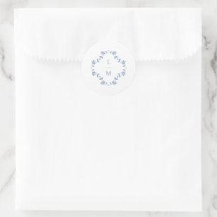 Mit Monogramm Hochzeit mit Blumen und Weiß Runder Aufkleber