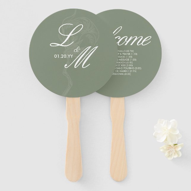 Mit Monogramm Hochzeit mit einer Blume aus Baumwol Fächer (Vorne und Hinten)