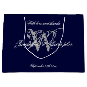 Mit Monogramm Hochzeit von Navy Blue und Silver Ch Große Geschenktüte