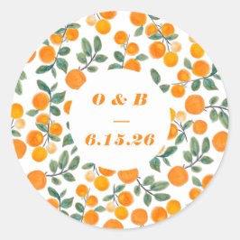 Mit Monogramm Hochzeit von Orangenzitrus Runder Aufkleber