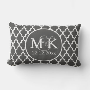 Mit Monogramm Hochzeit von Quartieren, grau und we Lendenkissen