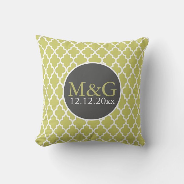 Mit Monogramm Hochzeit von Quatrefolie grün und we Kissen (Vorderseite)