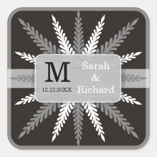 Mit Monogramm Hochzeitskleber auf schwarz Quadratischer Aufkleber