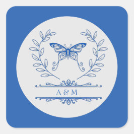 Mit Monogramm Hochzeitsticker Quadratischer Aufkleber