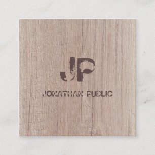 Mit Monogramm Holzlook Eleganter gestörter Text Quadratische Visitenkarte
