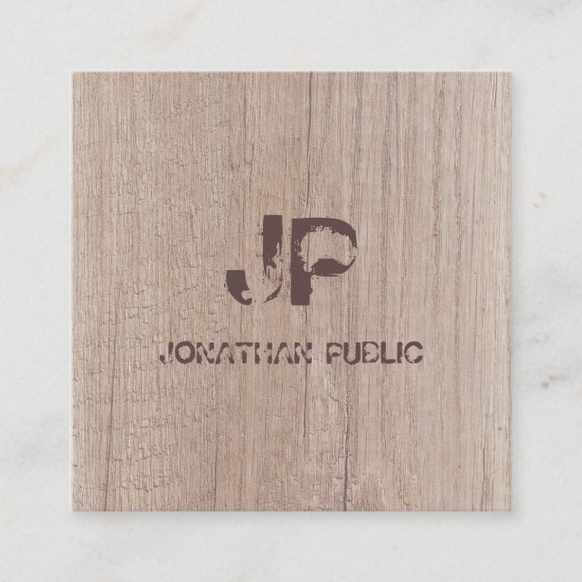 Mit Monogramm Holzlook Eleganter gestörter Text Quadratische Visitenkarte (Vorderseite)
