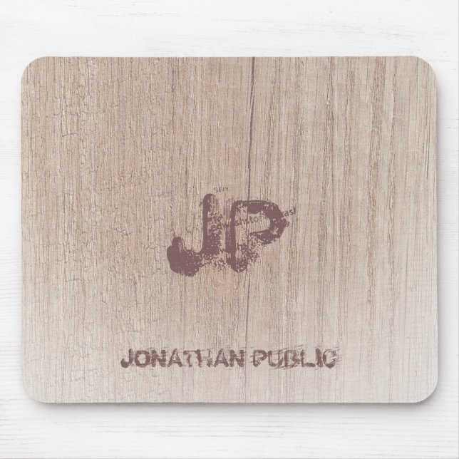 Mit Monogramm Holzlook Trendy Elegant Template Mousepad (Vorne)