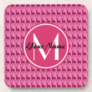 Mit Monogramm Hot-Pink-Hirsch, Personalisierter Na Untersetzer