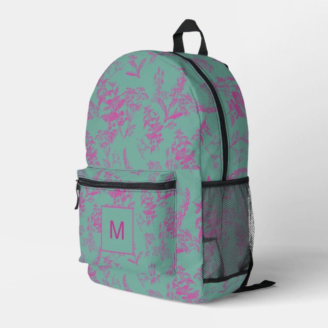Mit Monogramm Hot Pink und Türkis Bedruckter Rucksack (Rückseitige Ecke Rechts)