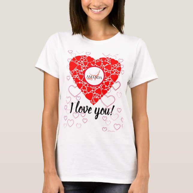 Mit Monogramm I Liebe Sie Valentinstag T - Shirt (Vorderseite)